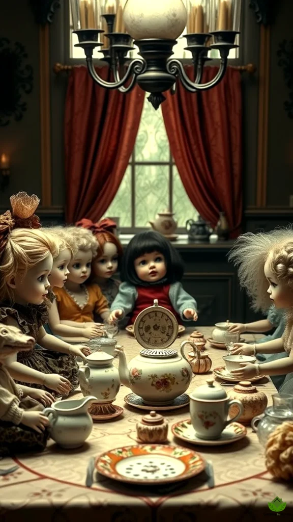 30. Abandoned Doll Tea Party Creepy Halloween DIY