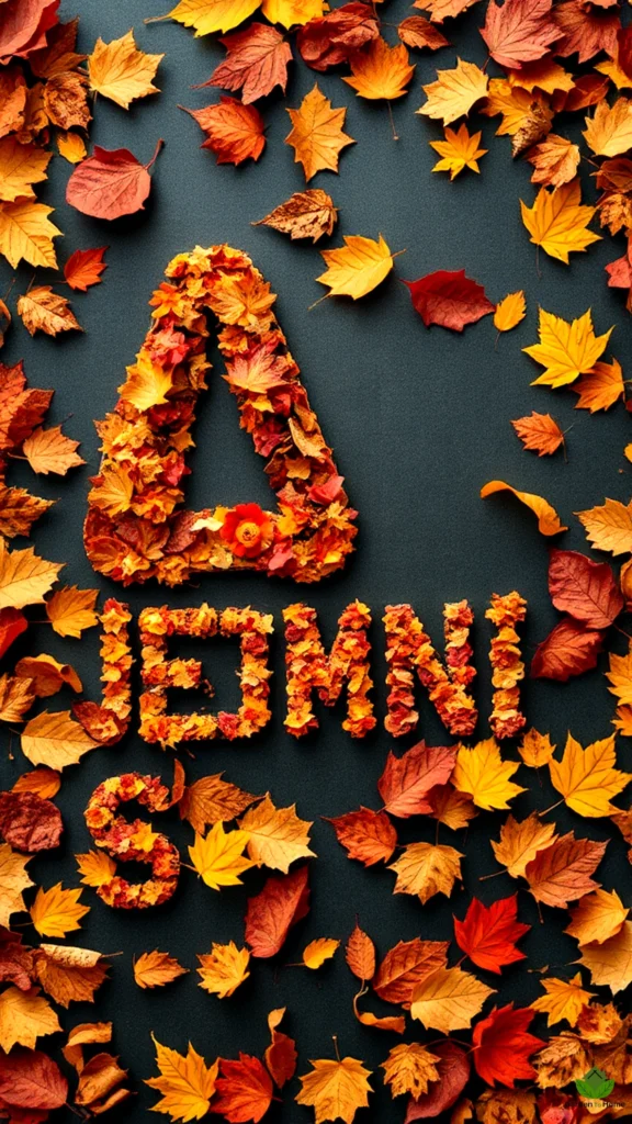 DIY autumn alphabet art made with fall leaves and colorful letters.	