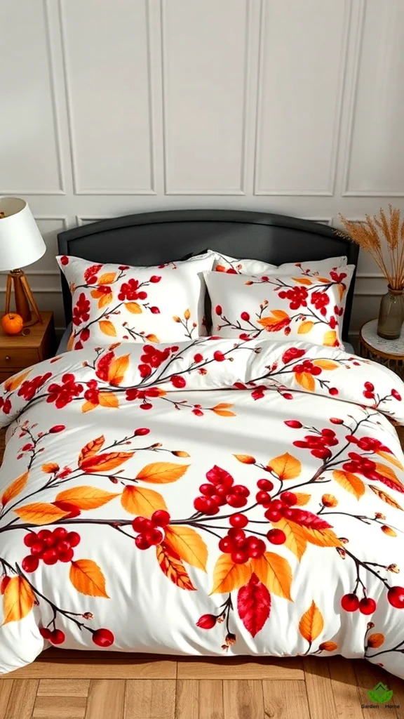 A bedding set featuring autumn berries and branches designs.