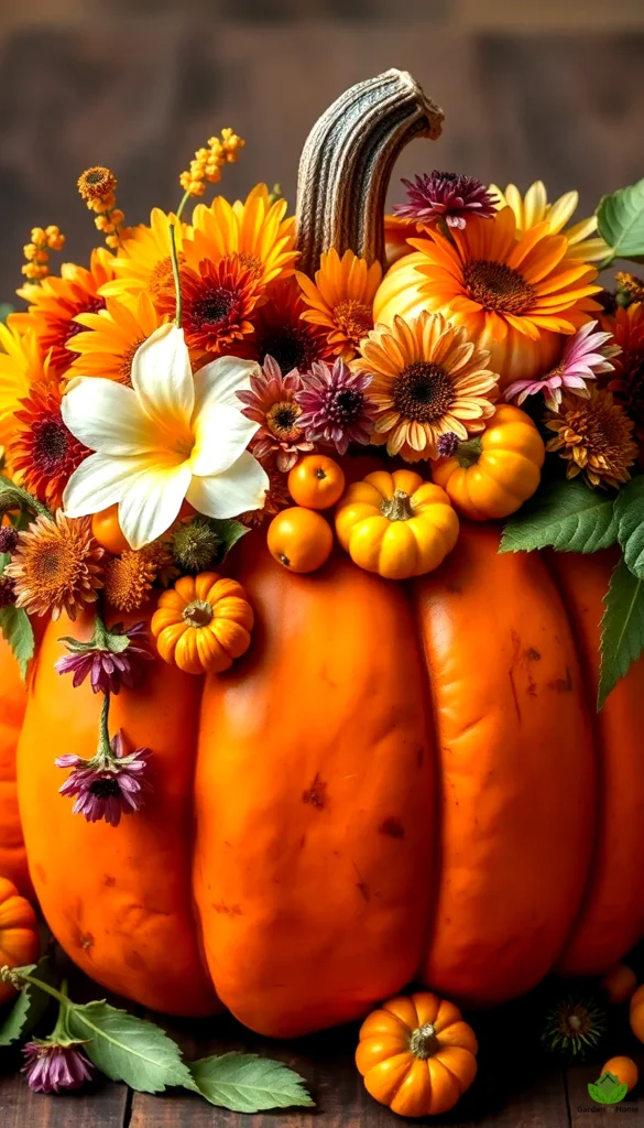 12. Harvest Abundance Cornucopia Inspired Pumpkin Centerpiece